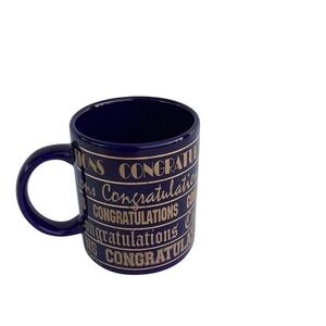 Vintage Navy Blue Coffee Mug with Gold Congratulations Motif